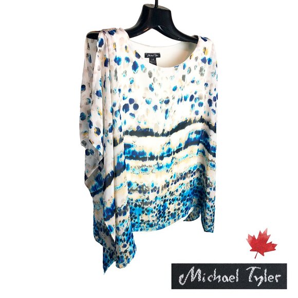 Michael Tyler made in Canada Layered open shoulders flowy ocean pattern soft top - Picture 2 of 4
